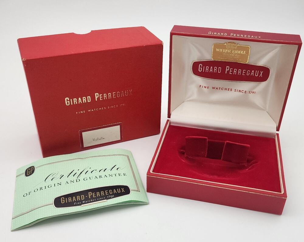 Vtg 1960s Girard-Perregaux Red Gold Presentation Clamshell Watch Box & Documents